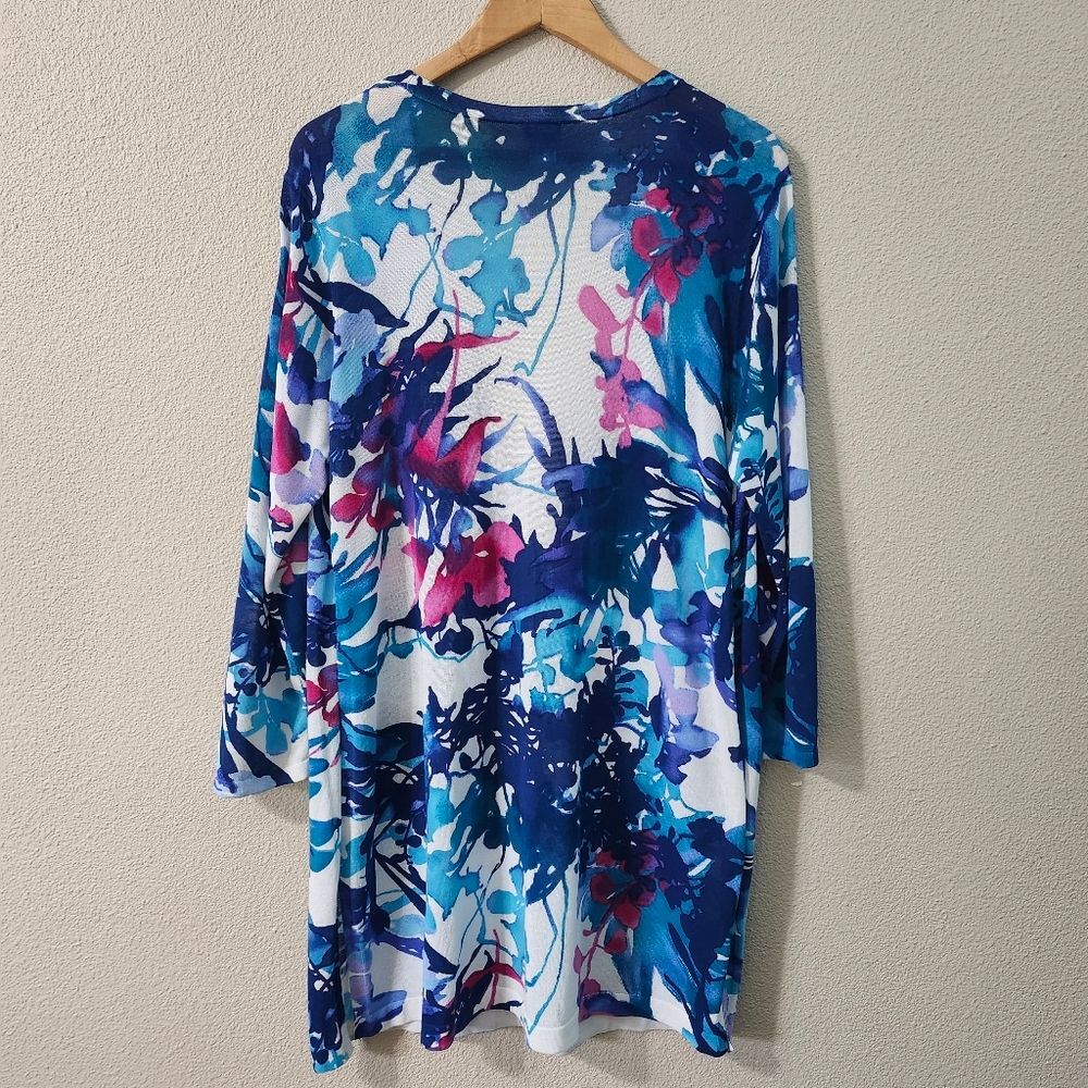 Chico's Spring Paradise Cardigan Sweater Floral Pattern Longline Lightweight - Picture 4 of 13